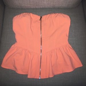Peach/pink strapless top with zipper